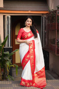 Red Silk Zari Woven Saree with Unstitched Blouse - Hiral Fashion