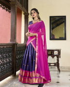 Lorenvalley Navyblue Cotton Silk Weaving Work With Paithani Concept Lehenga Choli