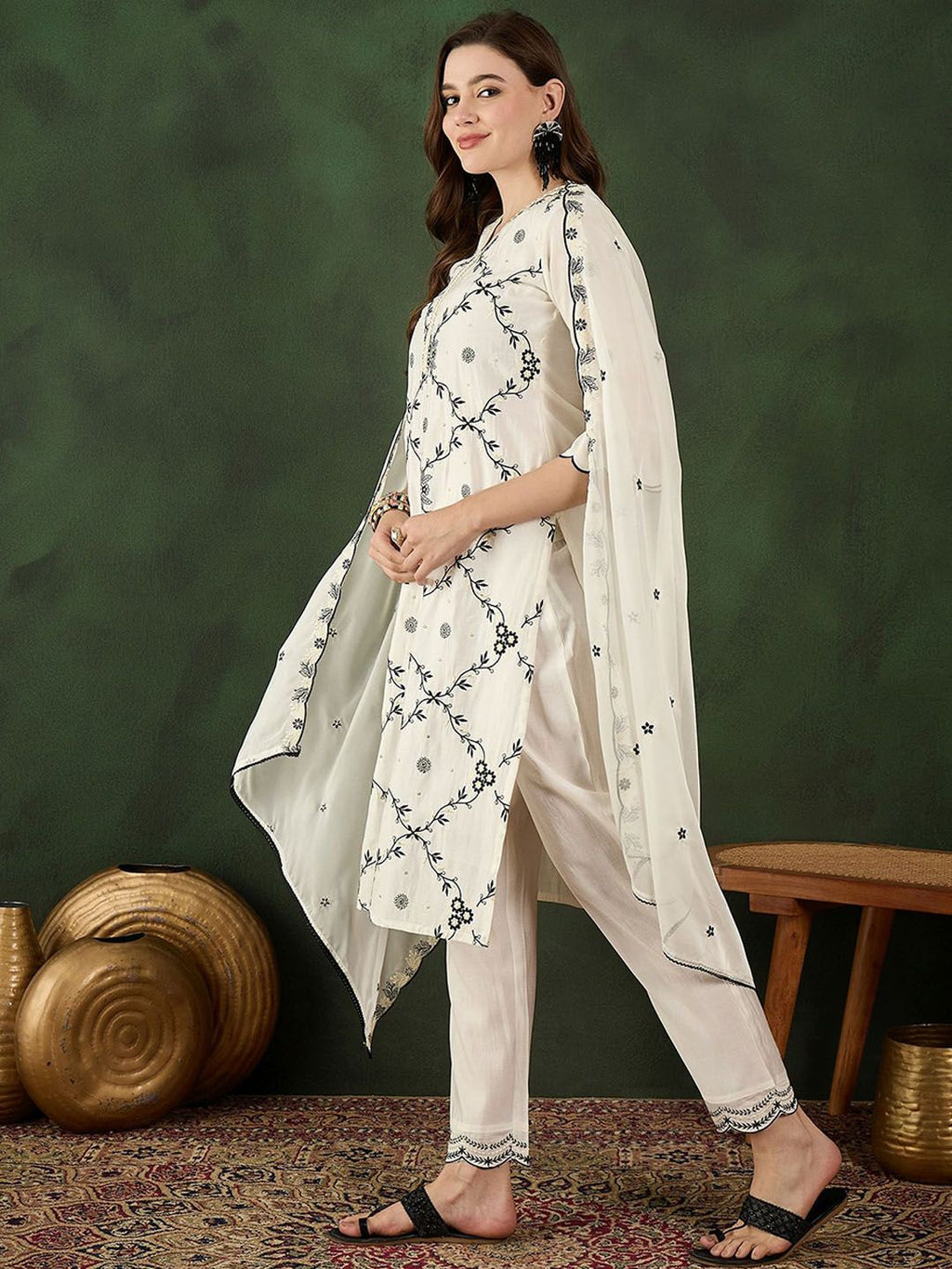 Sangria Embroidered Kurta & Trouser With Dupatta