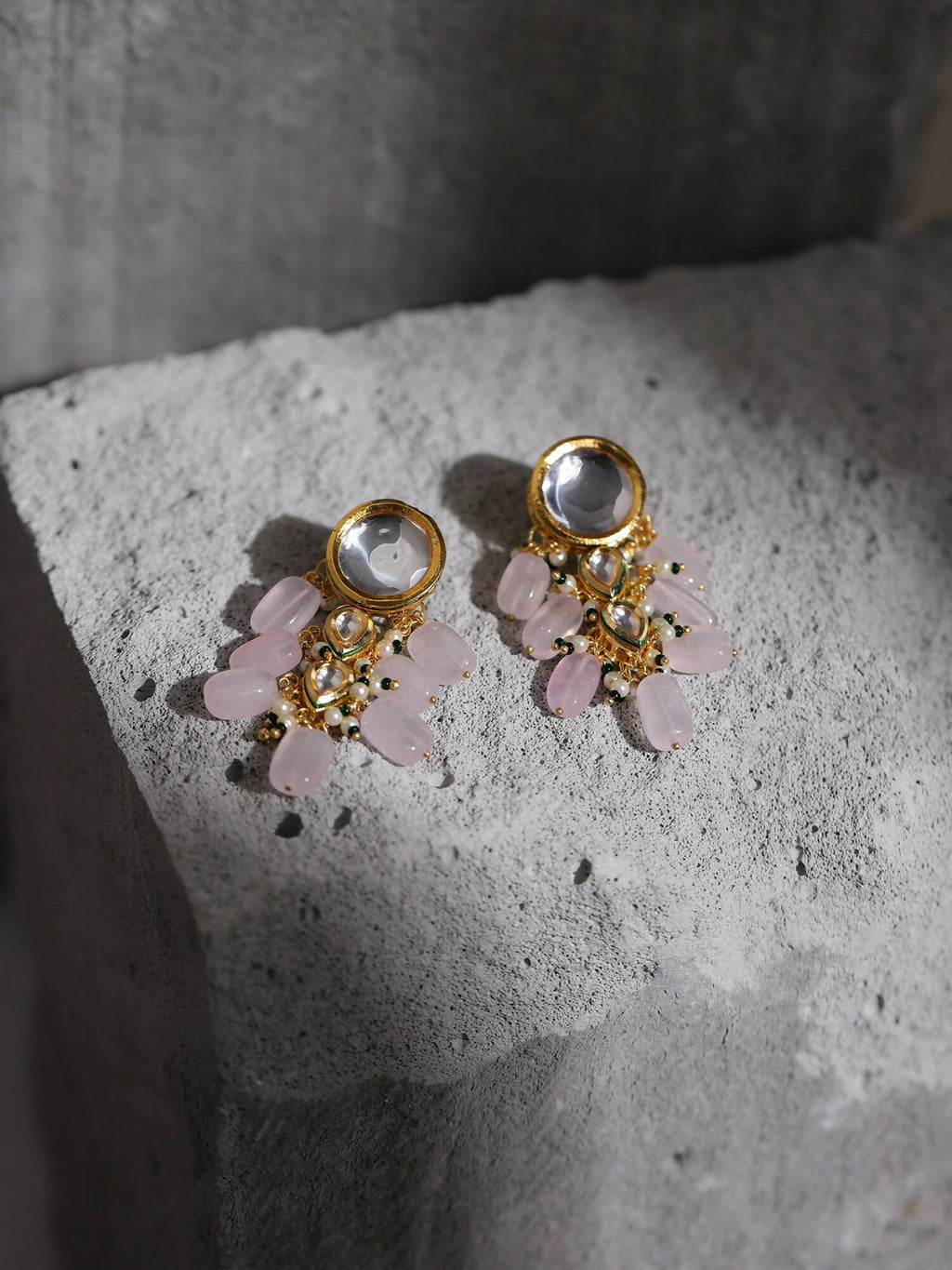 Gold-Toned White Kundan Contemporary Gold-Plated Drop Earrings - Ruby Raang - Distacart