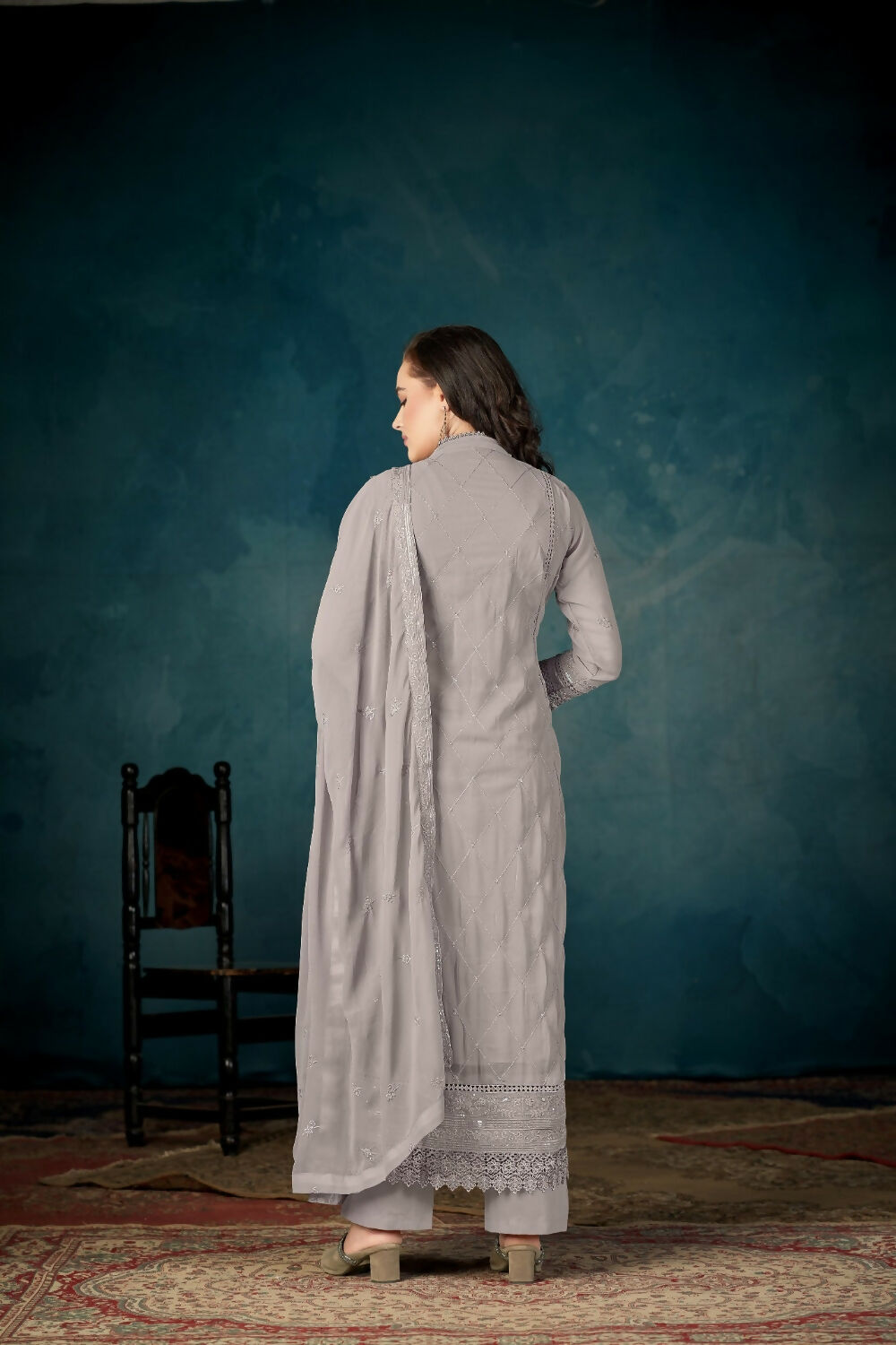 Anaita Grey Heavy Faux Georgette Stitched Suit with Embroidered Sequence Work - Distacart