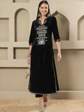 Joban Fashion Women Black Velvet Hand Embellishment Stitched Kurta Set - Distacart