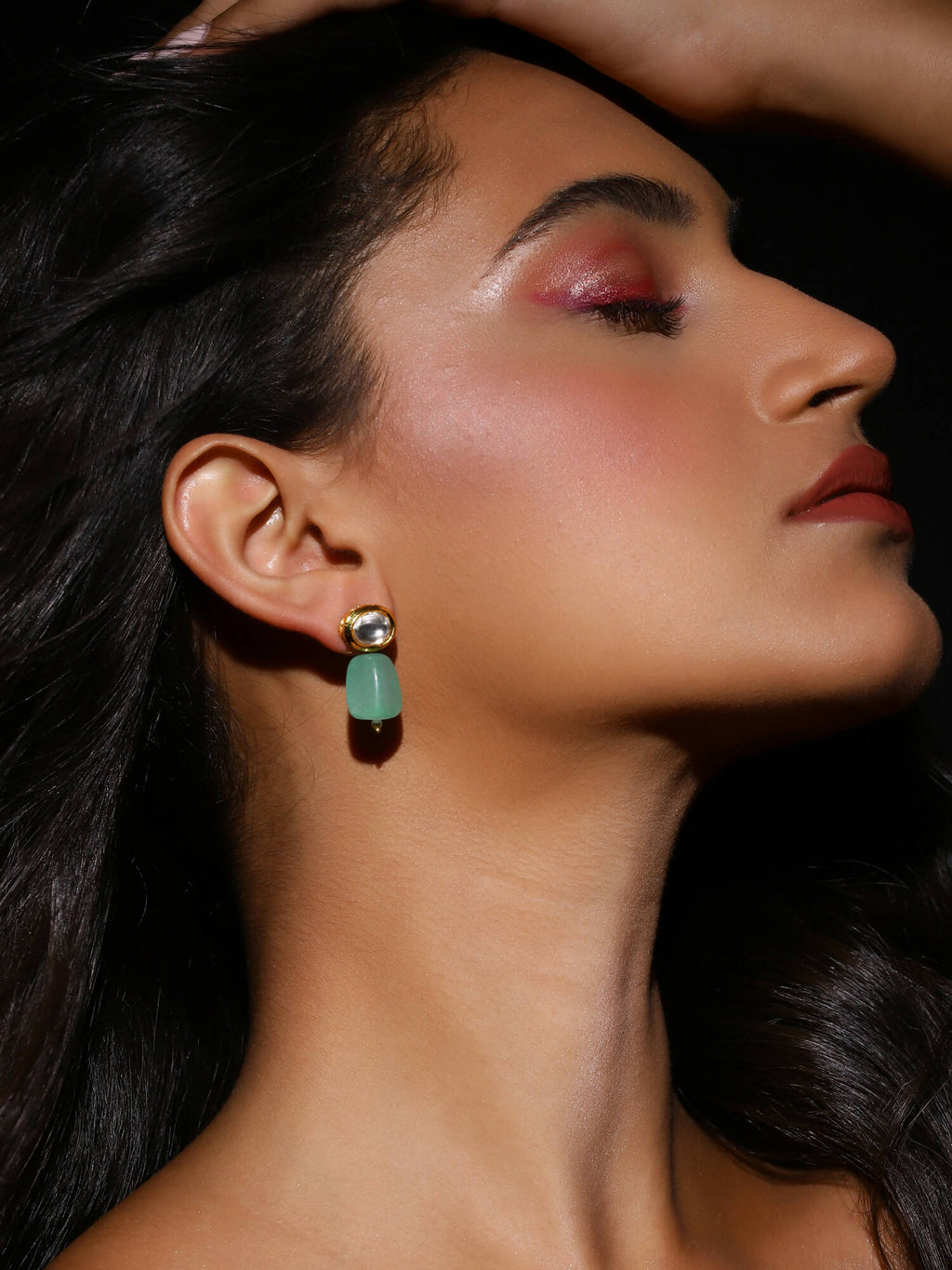 Gold Plated Contemporary Kundan Drop Earrings - Ruby Raang - Distacart