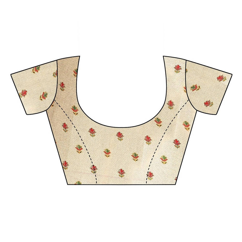 Vamika Printed Jute Silk Brown Saree blouse