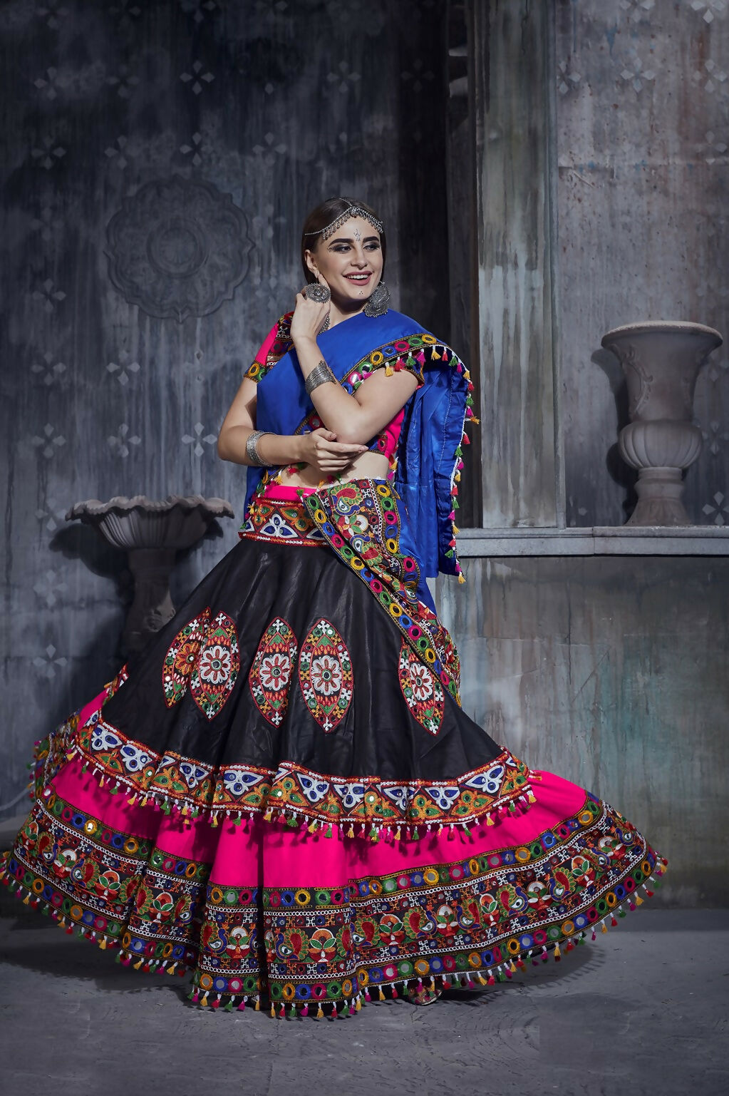 AI Fashion Black-Pink Art Silk Designer Navratri Lehenga Choli Collection
