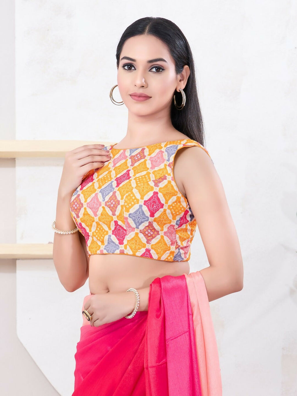 Joban Fashion Yellow Bandhani Sleeveless Back Open Blouse