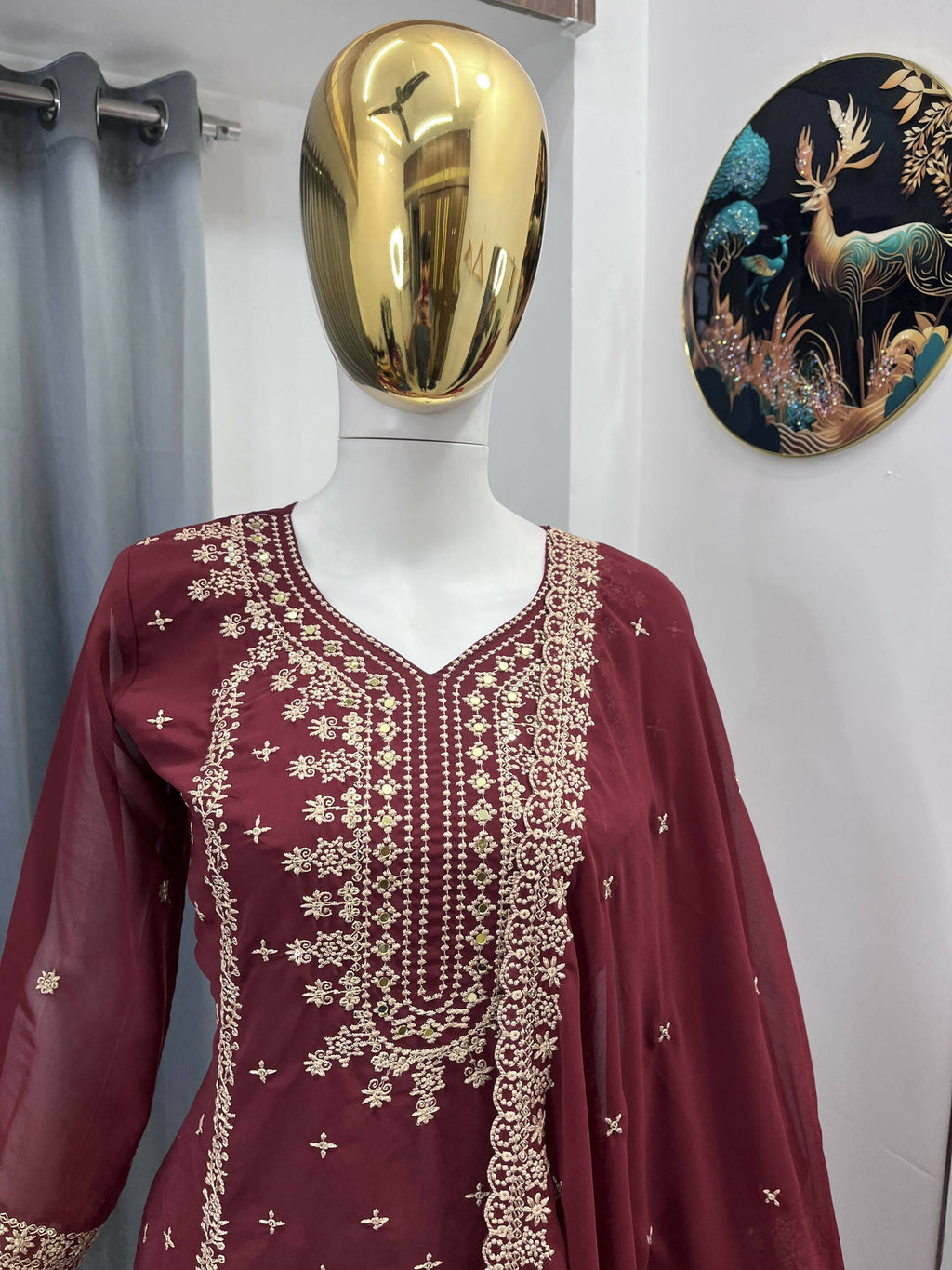 Teeya Creation Maroon Color Faux Georgette Embroidery Work Party Wear Salwar Suit - Distacart
