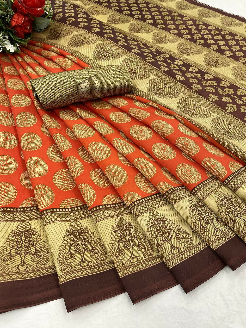 Vamika Orange Printed Art Silk Saree