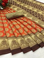 Vamika Orange Printed Art Silk Saree