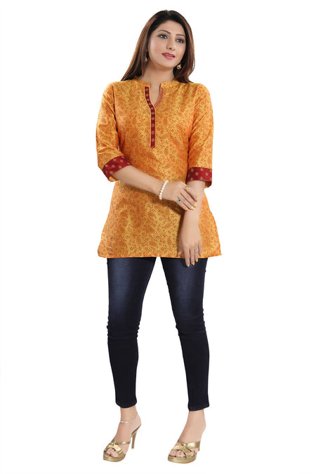 Snehal Creations Luxurious Fine Fire Gold Cotton Silk Short Tunic
