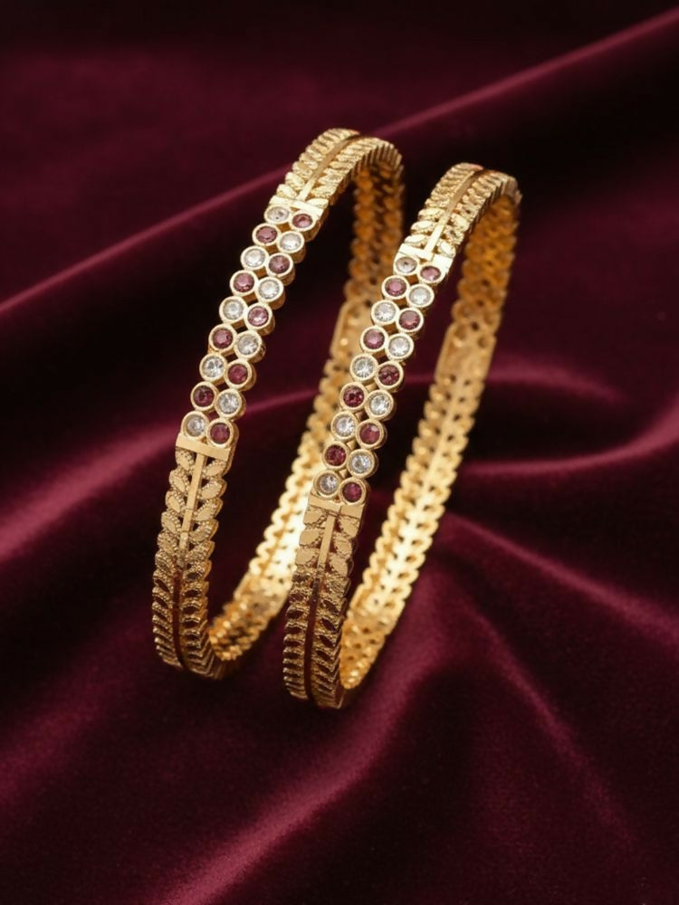 NVR Women Set of 2 Gold Plated CZ Stone Bangle - Distacart