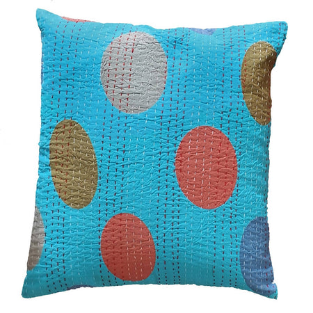 The Decor Nook Turquoise Blue Base With Multicolour Circles Print Cushion Cover