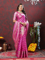 Lorenvalley Fashion Magenta Soft Silk Woven Design with Zari Weaving Leheriya Design Saree