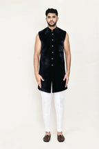 Joban Fashion Blue Colored Velvet Fabric Open Jacket, Indo Western With Straight Fit Pant