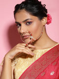 White Red Gold-Plated Kundan-Studded Beaded Nosepin - Ruby Raang - Distacart