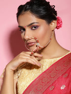 White Red Gold-Plated Kundan-Studded Beaded Nosepin - Ruby Raang - Distacart