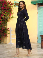 Juniper Women's Navy Festive Embroidered Flared Dress - Distacart