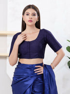 Joban Fashion Navy-Blue Dupion Silk Elbow Sleeveless Front Open Blouse