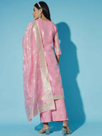 Myshka Women Pink Printed Kurta & Trousers With Dupatta - Distacart