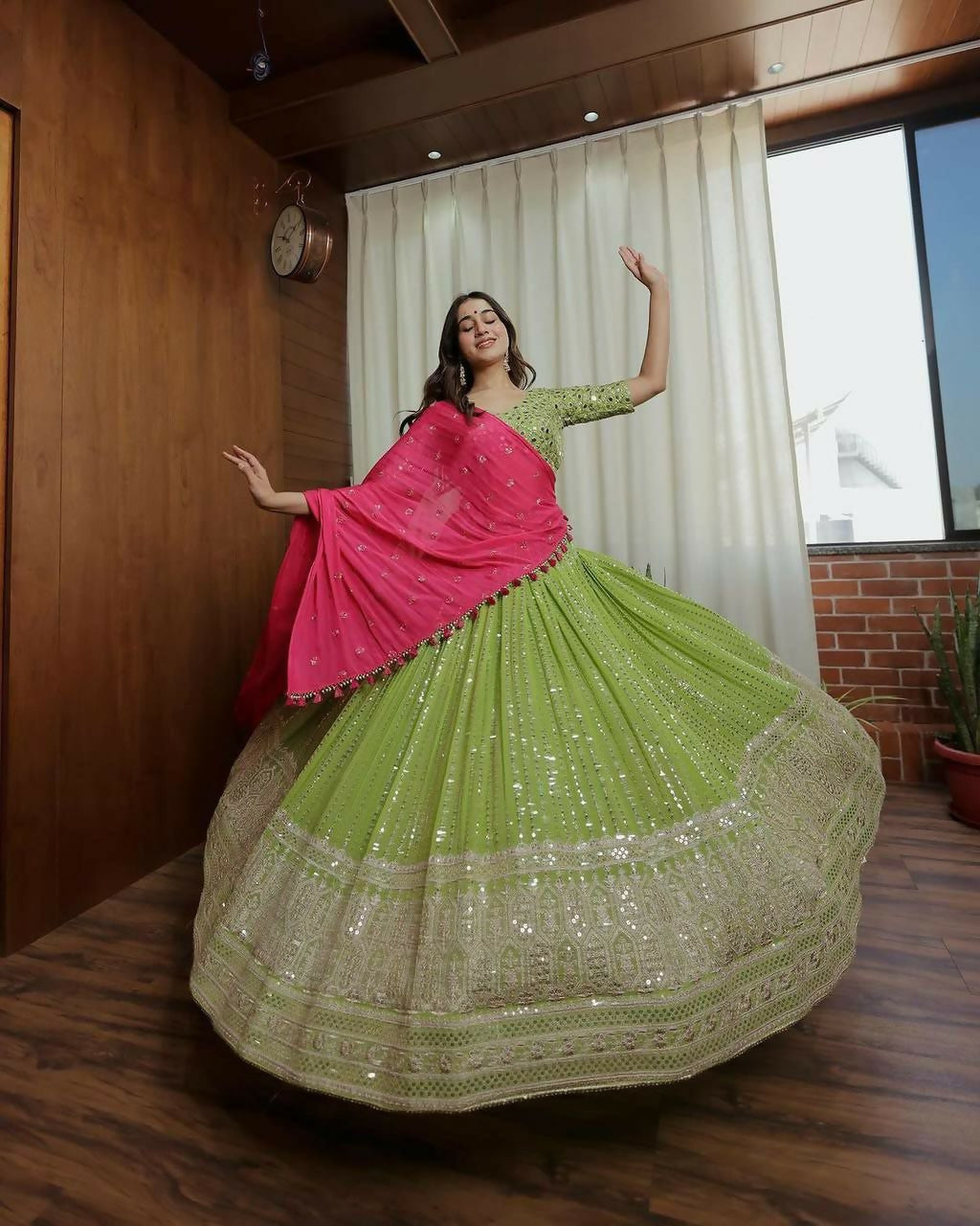 Jyoti Fashion Women's Green Faux Georgette Sequins with Thread Embroidered Designer Lehenga Choli Set