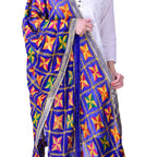 SWI Stylish Women's Embroidered Phulkari Chiffon Royal Blue Dupatta