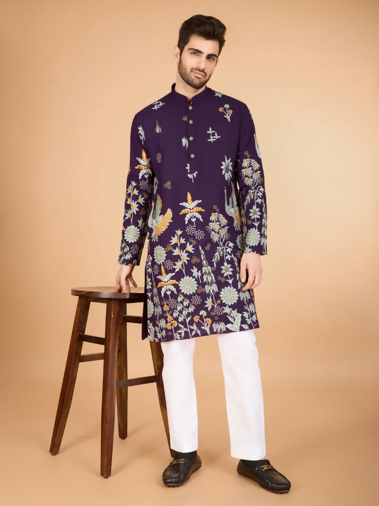 Vastranavya Exclusive Wedding Wear Viscose Rayon Thread Embroidered Work Kurta