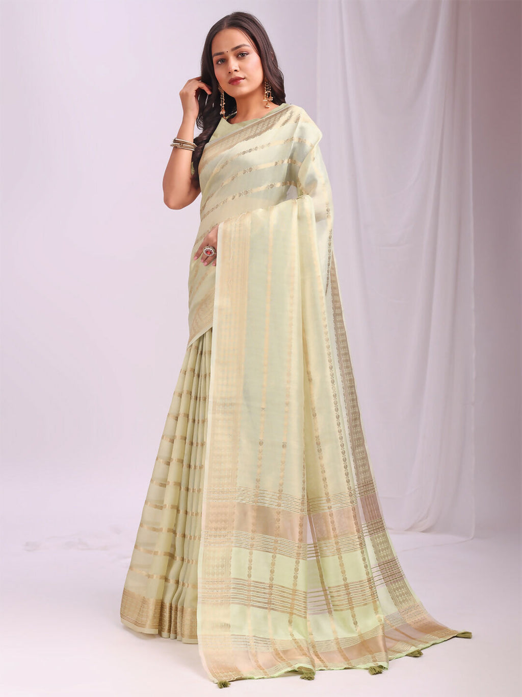 Shree Shyam Fashion Organza Light Green Saree - Distacart