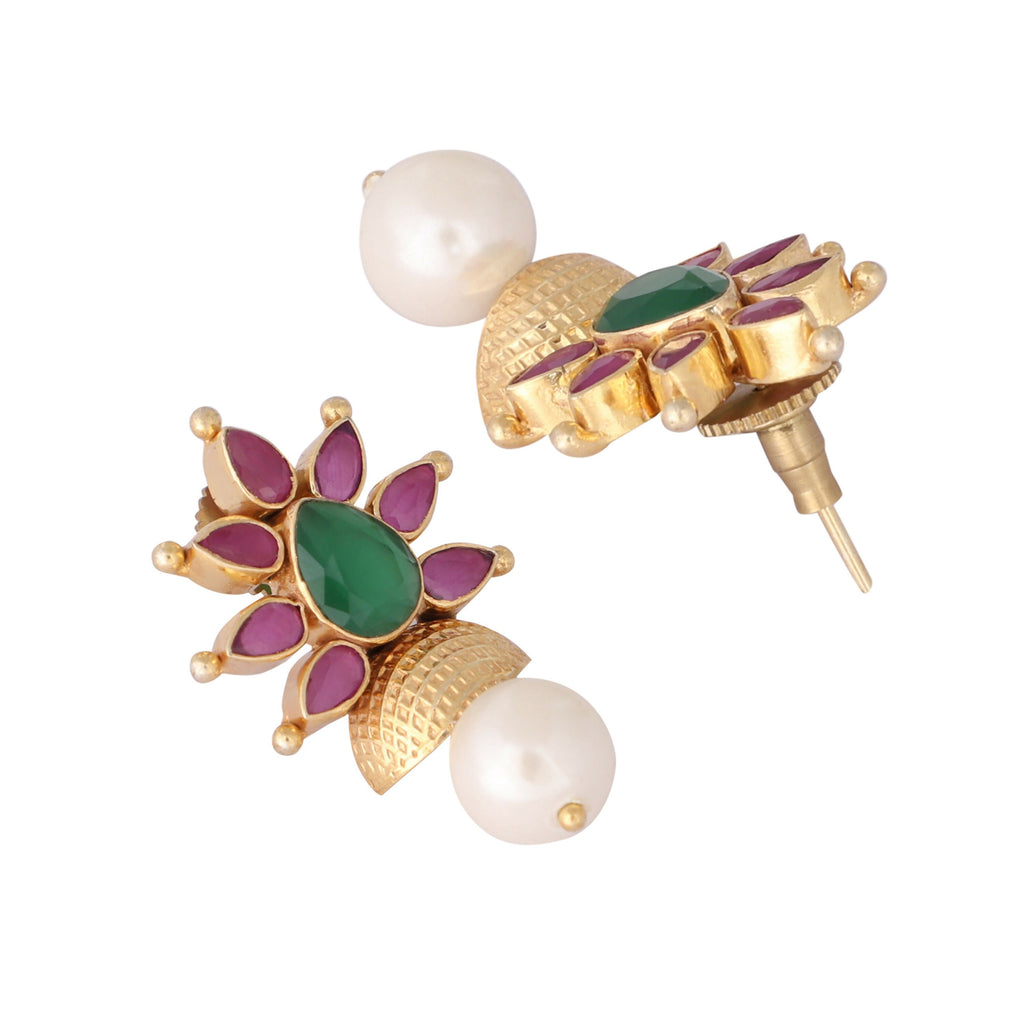 Nuyug 22K Gold-Plated Pearl Drop Floral Shaped Stud Earrings - Distacart
