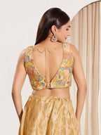 Joban Fashion Gold Multi Polyester Padded Blouse With V Neck Sleeveless - Distacart