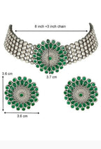 Mominos Fashion Johar Kamal Oxidised Silver-Plated Brass Finish Kundan Choker For Women (Green) - Distacart
