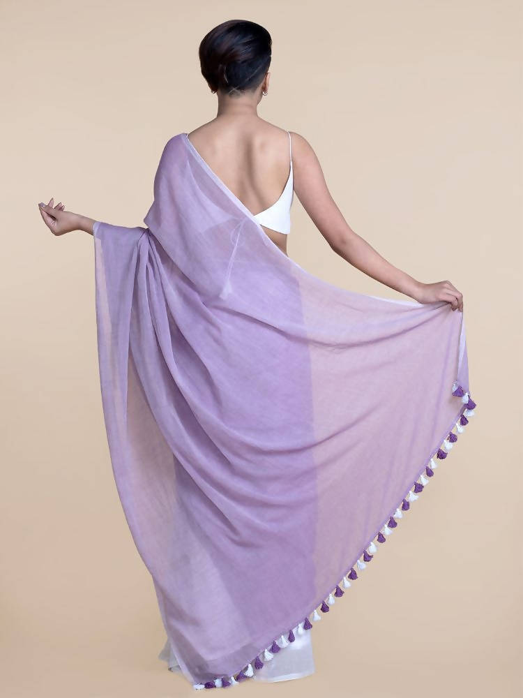 Suta Women Lavender And White Mul Cotton Saree - Distacart