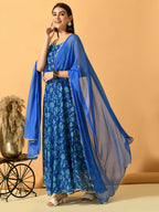 Myshka Women's Blue Festive Flared Anarkali Kurta With Dupatta sets