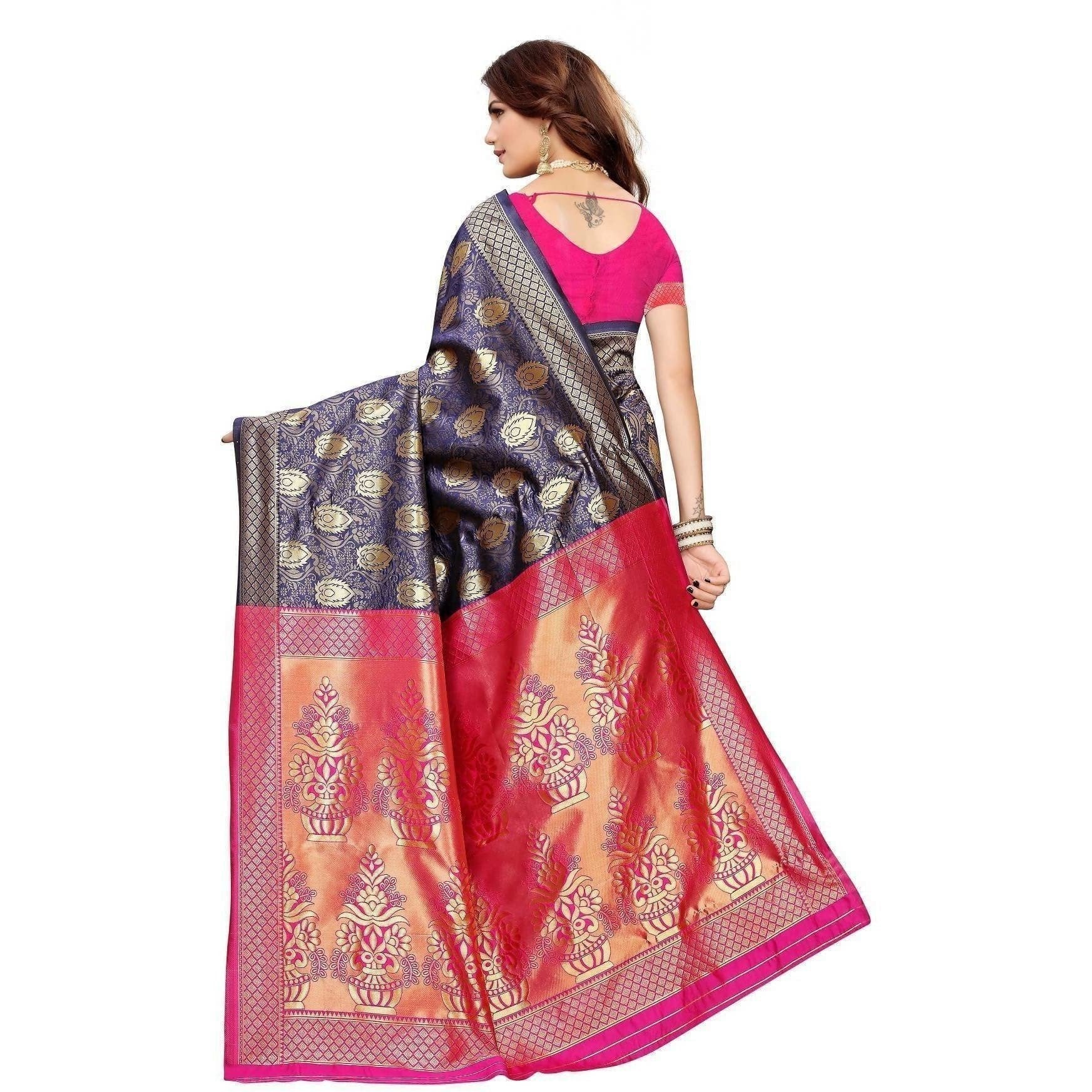 Vamika Banarasi Jaquard Blue Weaving Saree (BANARASI 04)