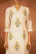 Joban Fashion Off White Yellow Hand Block Printed Cotton Suit Set - Distacart