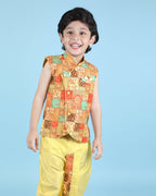 Joban Fashion Kids Island Cotton Sleeveless printed Kurta and Solid Dhoti - Yellow - Distacart