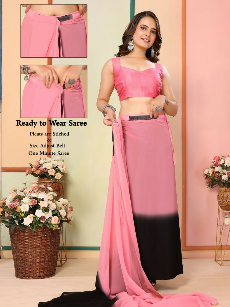 Pink Georgette Pedding Color Printed Ready To Wear Saree - Aalaya