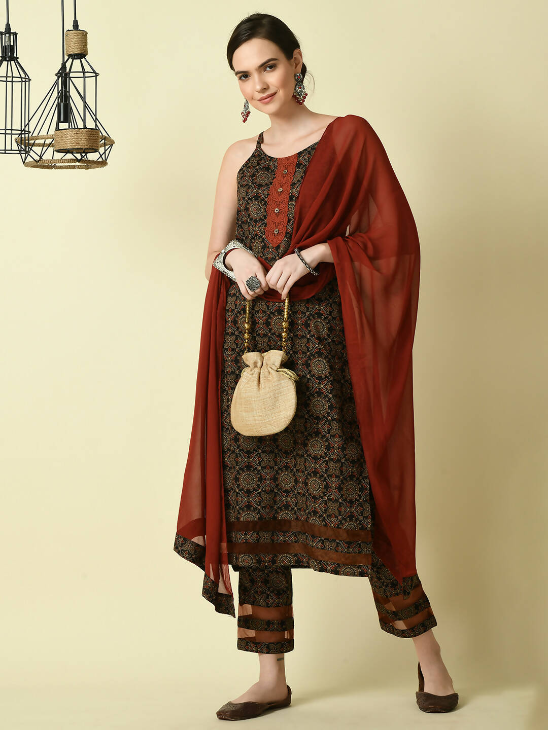 Myshka Women's Multi Straight Kurta & Trousers With Dupatta