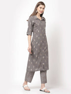 Myshka Women's Grey Cotton Printed Half Sleeve Casual Kurta & Palazzo Set