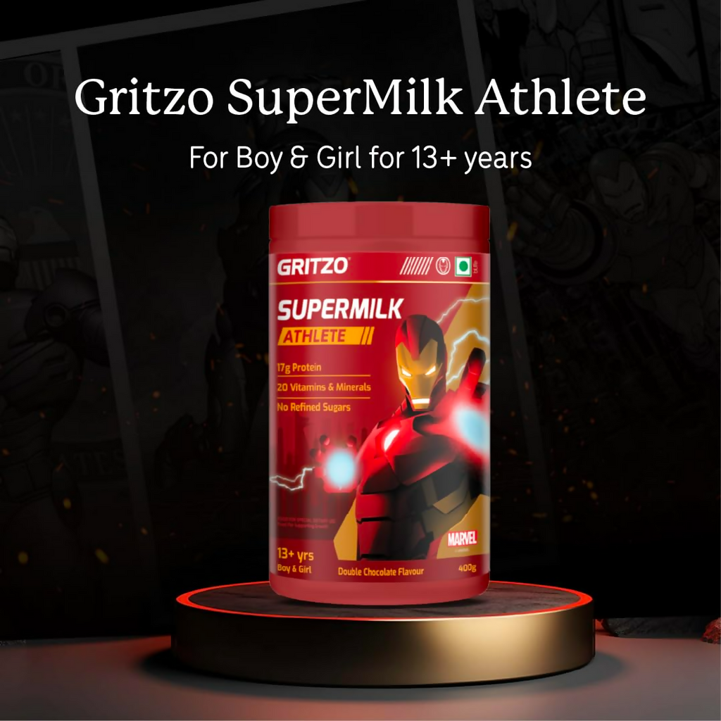 Gritzo SuperMilk Athlete Iron Man (13+y Boy & Girl), 17g Protein Powder (Double Chocolate)