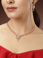 NVR Women's Gold-Polished American Diamond Studded Handcrafted Jewellery Set