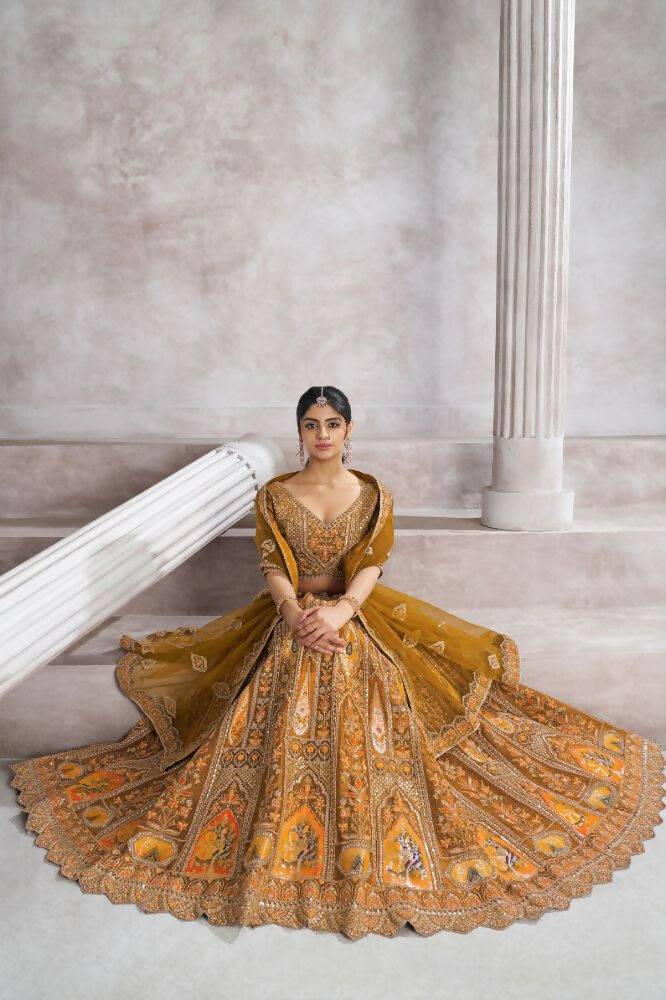 Kesar Fab Dark-Mustard Banarasi Silk Hand_Woven Lehenga