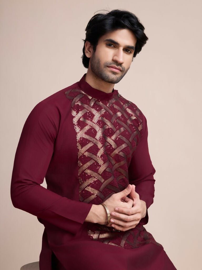 Vastranavya Traditional Festival Wear Pure Silk Thread & Sequence Embroidered Work Kurta