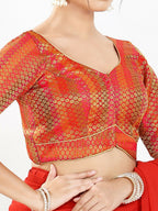 Joban Fashion Red Brocade Padded Blouse With Sweetheart Neck Elbow Sleeves - Distacart