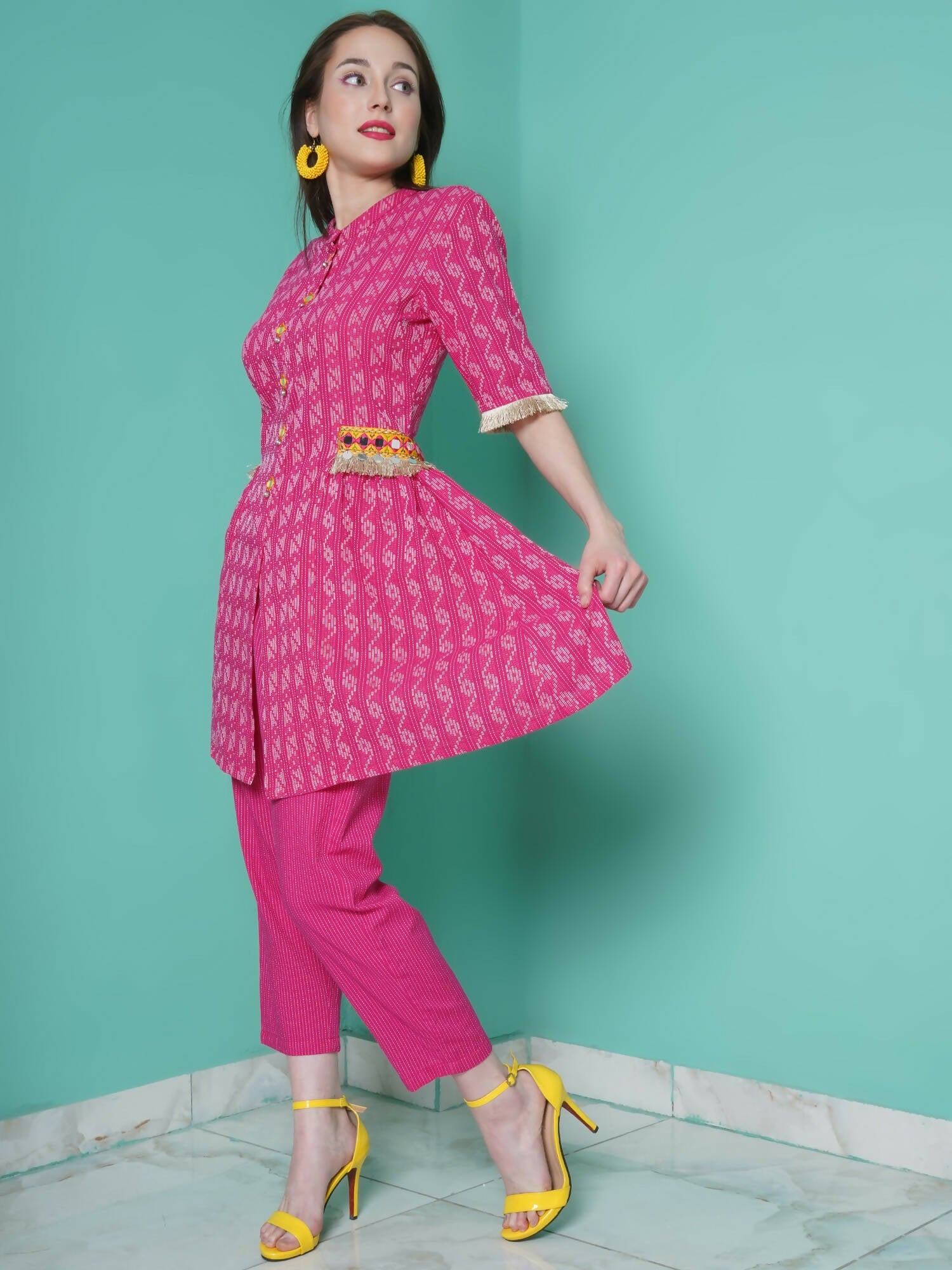 Women Republic Pink Cotton Kantha Kurta Set - Distacart