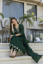 The52 Women's Beautiful Embroidery Work Vichitra Silk Fabric Flared Anarkali Pant and Dupatta Set - Distacart