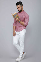 Miravan Men's Pink Spread Collar Floral Print Casual Shirt