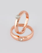 VOJ Stainless Steel Cubic Zirconia Rose Gold-Polished Adjustable Ring Set for Couple
