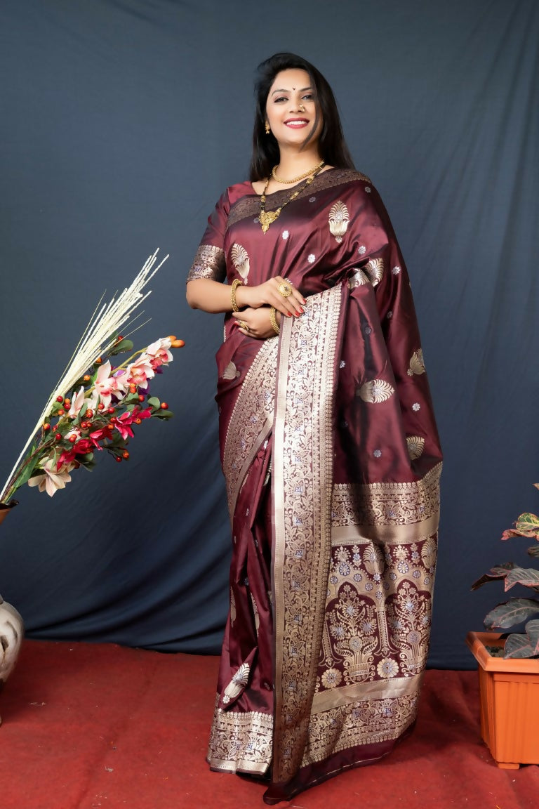 Jyoti Fashion Women's Brown Paithani Silk Zari Woven Saree with Blouse - Distacart