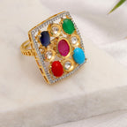 Navratan Kundan Ring (Multi Color) - Ruby Raang