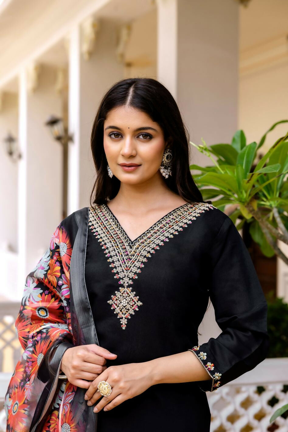 The52 Black Women's Beautiful Viscose Chanderi Fabric Embroidered Work Straight Kurta Pant and Dupatta Set - Distacart